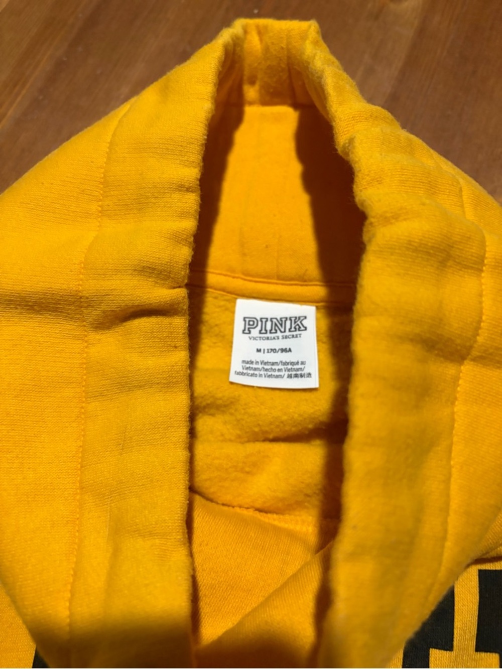 PINK Victoria's Secret Golden Yellow Pullover Cowl Neck Hoodie with Black Logo - Picture 3 of 5